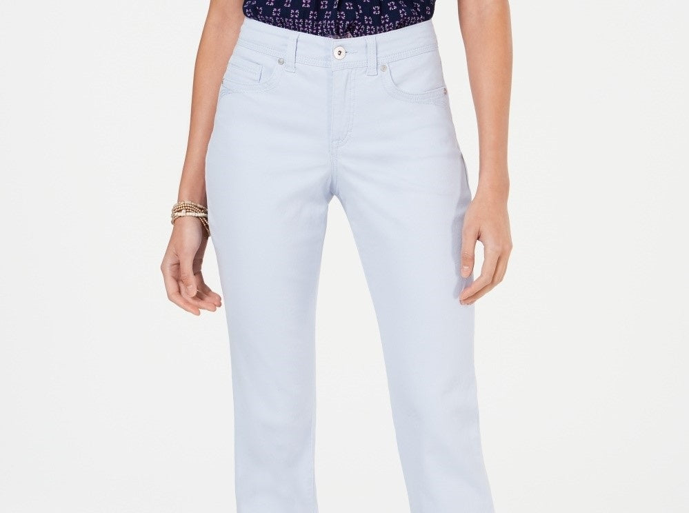 Calça jeans feminina estilo &amp; co com controle de barriga e perna reta, azul, tamanho 6