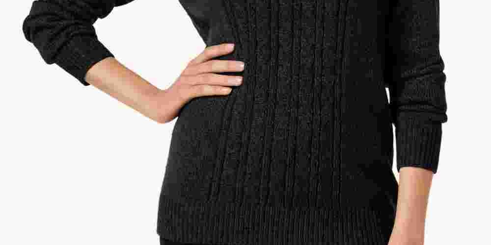Karen Scott Suéter Feminino Petite Gola Mock em Tricô Preto Tamanho Petite