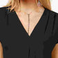 Blusa feminina com pregas invertidas e decote em V, preta, tamanho X-S