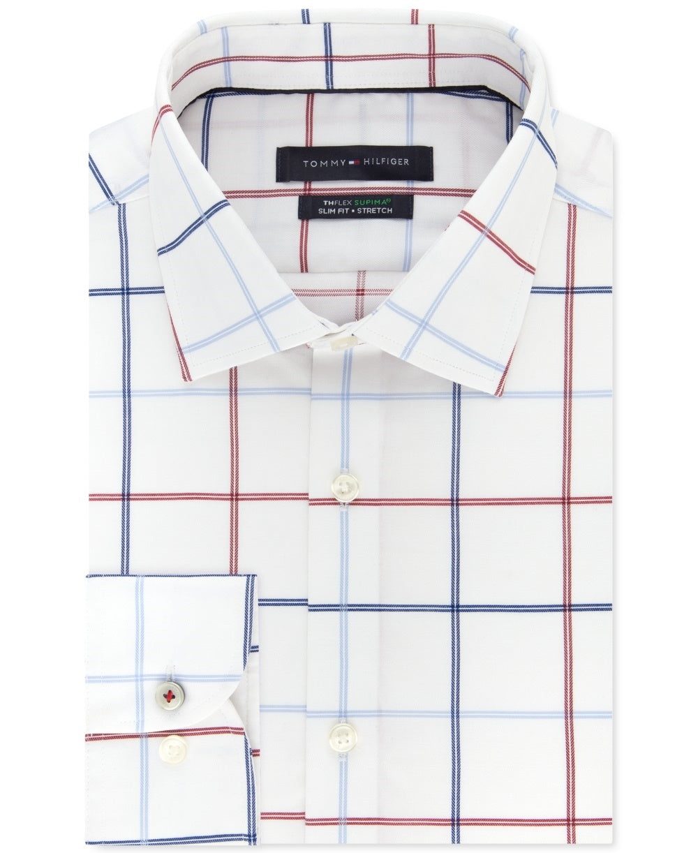 Camisa social xadrez slim fit masculina Tommy Hilfiger vermelha escura tamanho 15x32-33