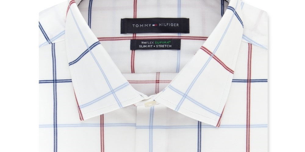 Camisa social xadrez slim fit masculina Tommy Hilfiger vermelha escura tamanho 15x32-33