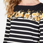 Charter Club Top feminino listrado com estampa floral, preto, pequeno, pequeno
