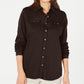 Karen Scott Blusa Feminina Mix-Media com Botões Frontais Marrom Tamanho Médio