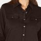 Karen Scott Blusa Feminina Mix-Media com Botões Frontais Marrom Tamanho Médio