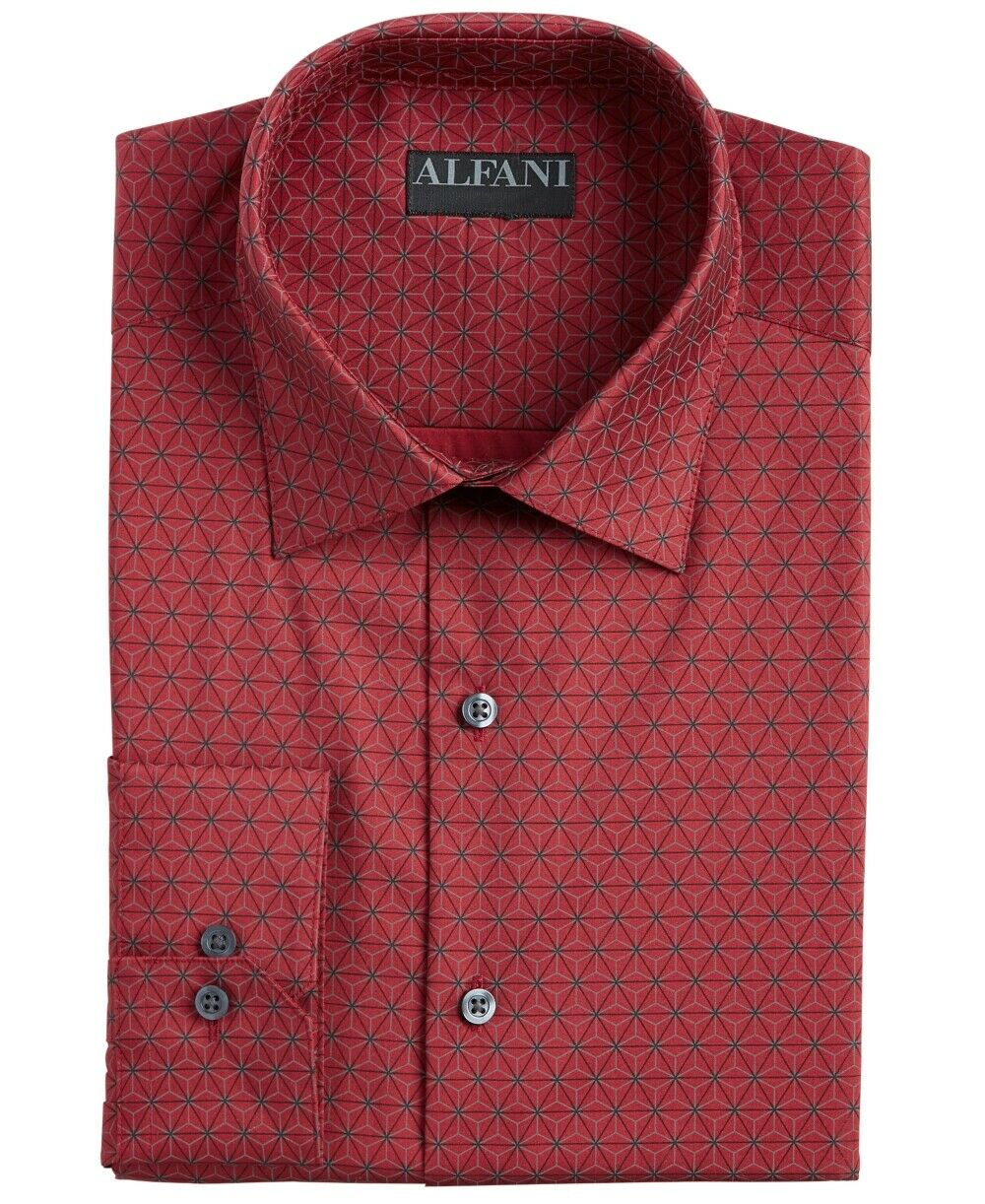 Camisa social Alfani masculina slim fit com estampa geométrica elástica, tamanho médio, vermelha