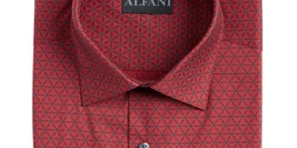 Camisa social Alfani masculina slim fit com estampa geométrica elástica, tamanho médio, vermelha