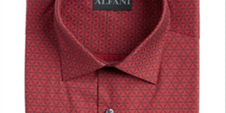 Camisa social Alfani masculina slim fit com estampa geométrica elástica, tamanho médio, vermelha