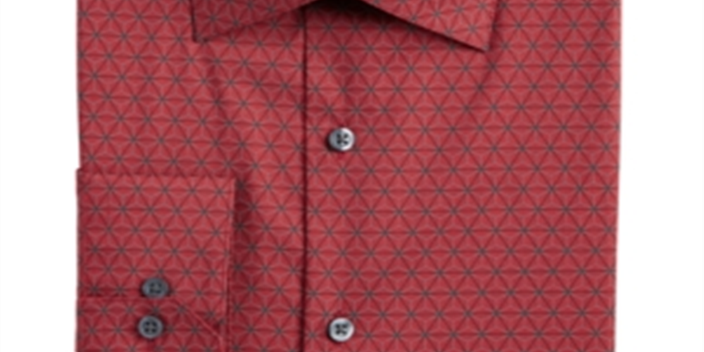 Camisa social Alfani masculina slim fit com estampa geométrica elástica, tamanho médio, vermelha