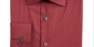 Camisa social Alfani masculina slim fit com estampa geométrica elástica, tamanho médio, vermelha