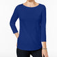 Charter Club Petite Pima Cotton Top com botões e ombros de fora, azul pequeno grande