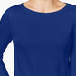 Charter Club Petite Pima Cotton Top com botões e ombros de fora, azul pequeno grande