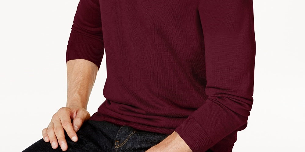 Suéter masculino Club Room com zíper de um quarto, mistura de lã merino, roxo, tamanho médio