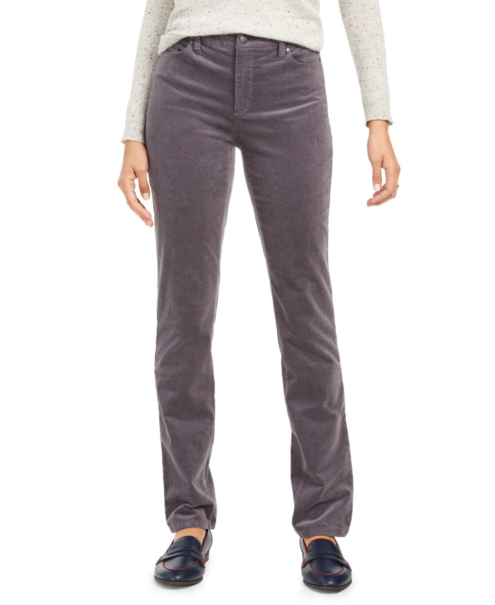 Calça de veludo cotelê feminina Charter Club Petite Lexington com perna reta, cinza, tamanho 6P
