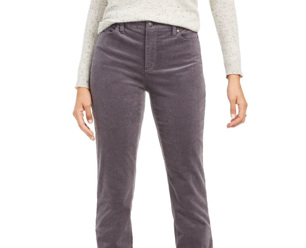 Calça de veludo cotelê feminina Charter Club Petite Lexington com perna reta, cinza, tamanho 6P