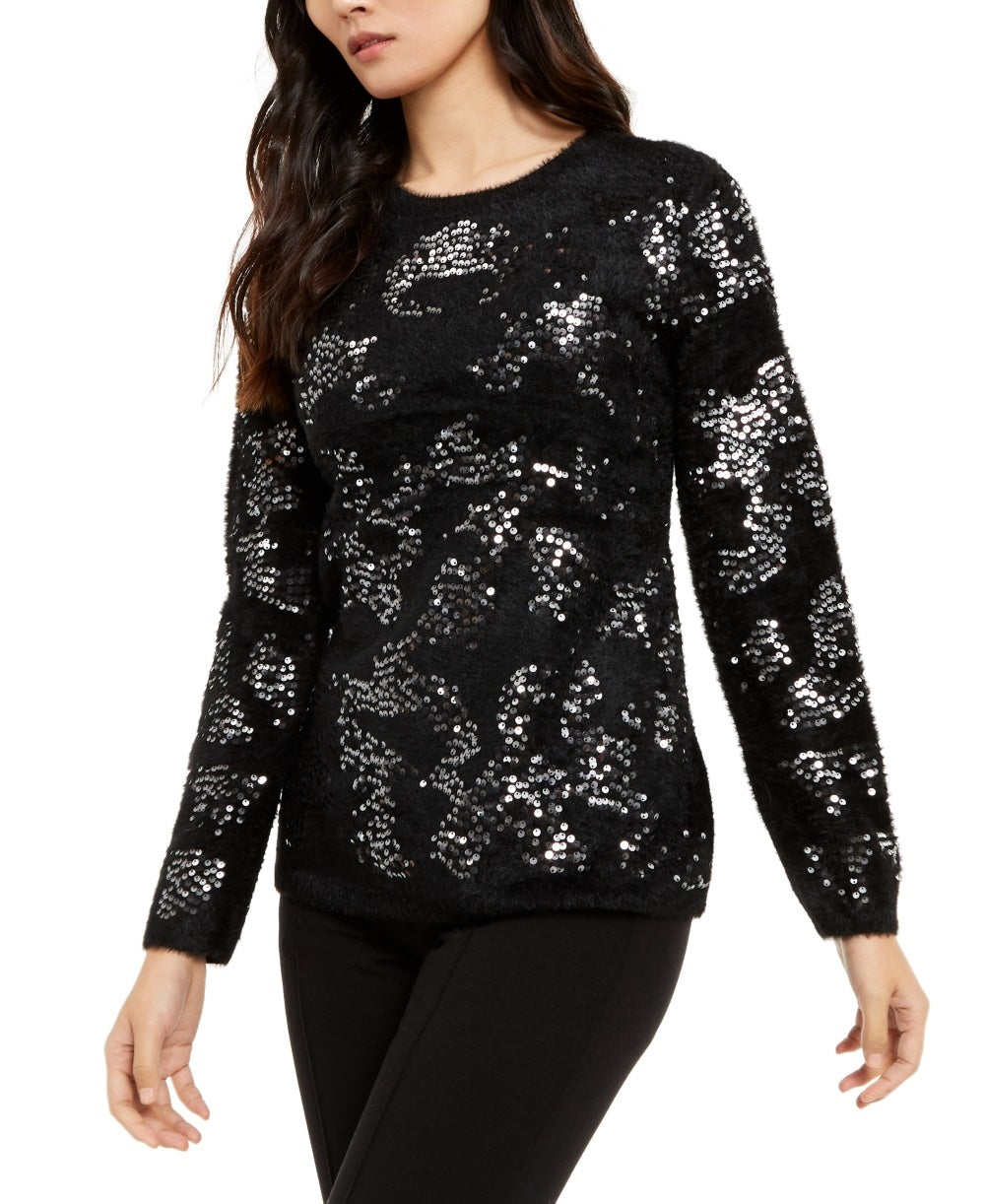 Suéter Alfani Feminino com Cílios Enfeitados Preto Tamanho Grande