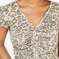 Blusa de malha waffle com frente franzida Ultra Flirt Juniors, bege, tamanho médio