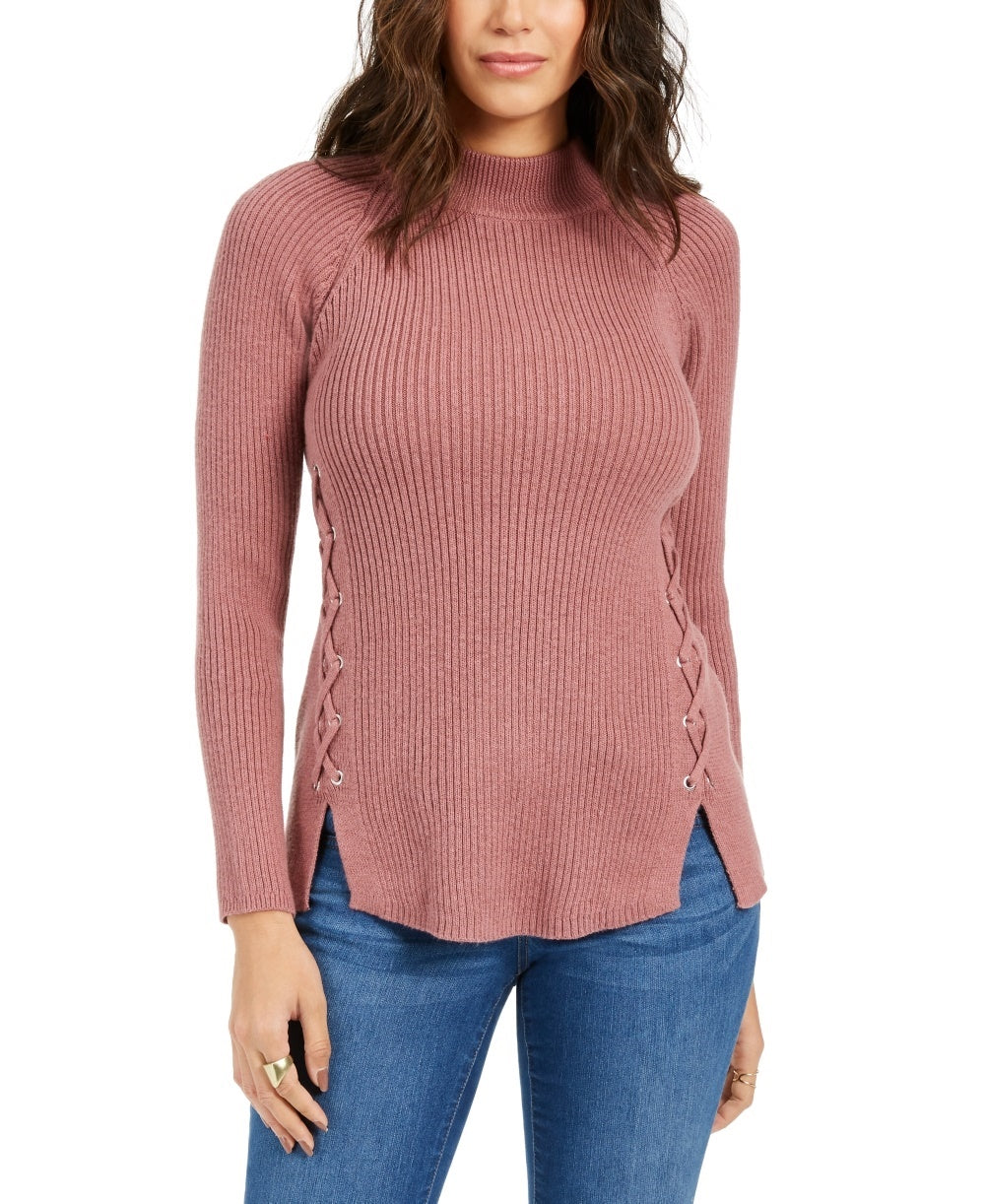 Suéter de malha canelada com cadarço e gola falsa feminino Style &amp; Co, roxo, tamanho X-S