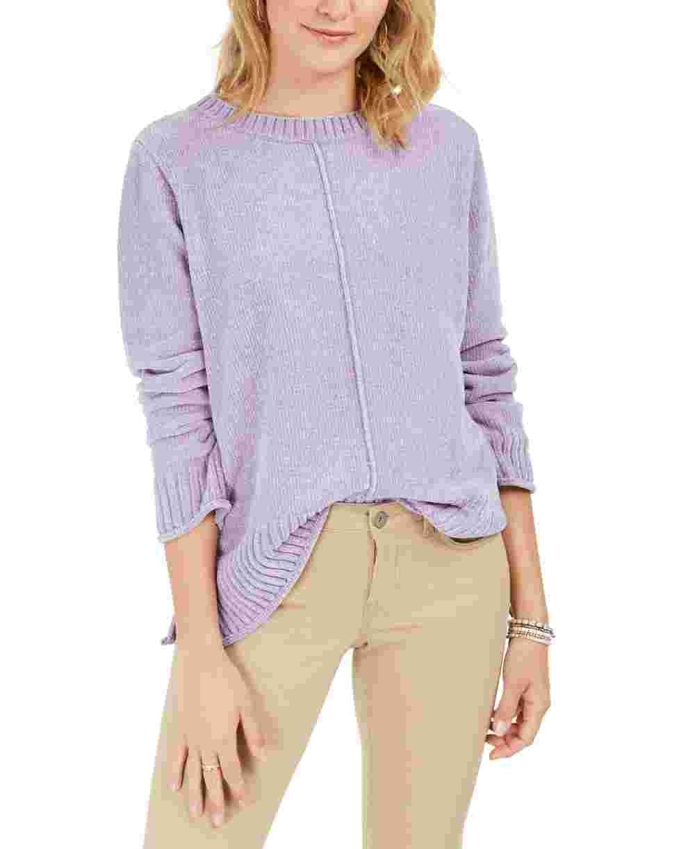 Blusa feminina de manga comprida e gola redonda, estilo &amp; co, roxa, tamanho extragrande