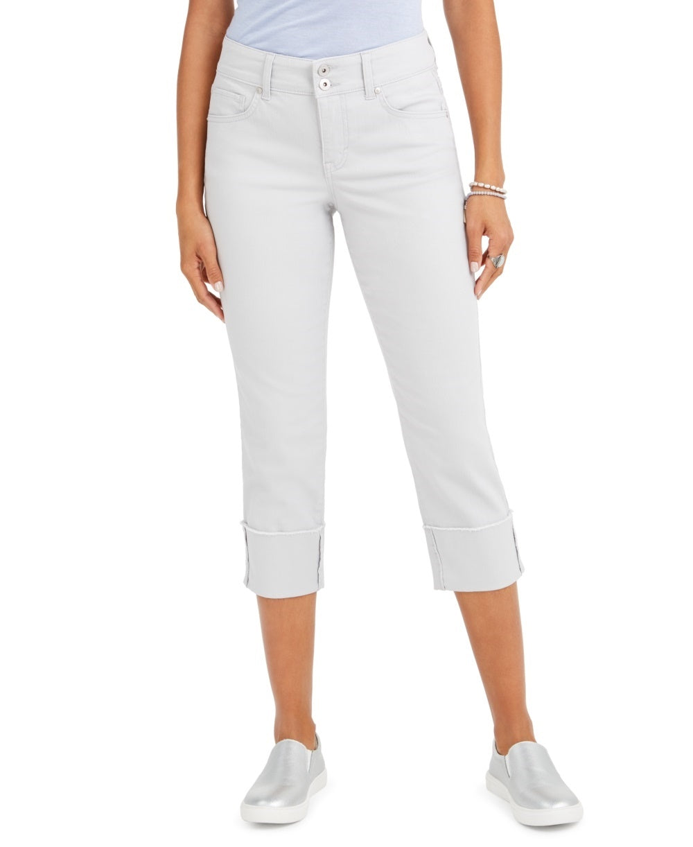 Calça jeans capri feminina estilo &amp; co com punho alto, tamanho 16, prateada