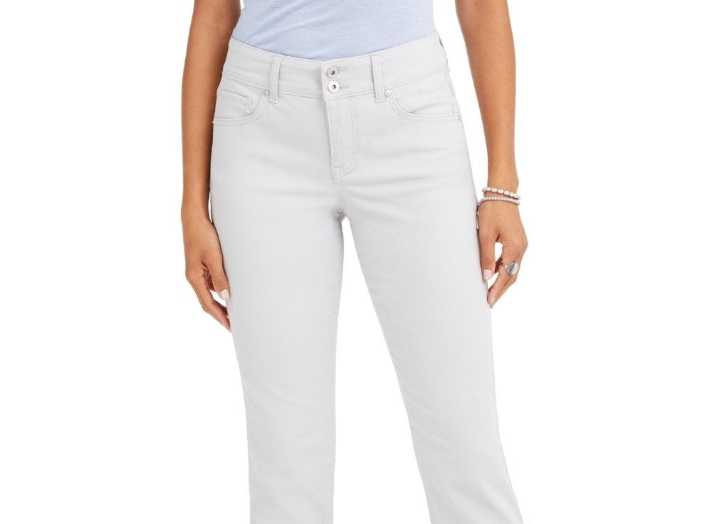 Calça jeans capri feminina estilo &amp; co com punho alto, tamanho 16, prateada