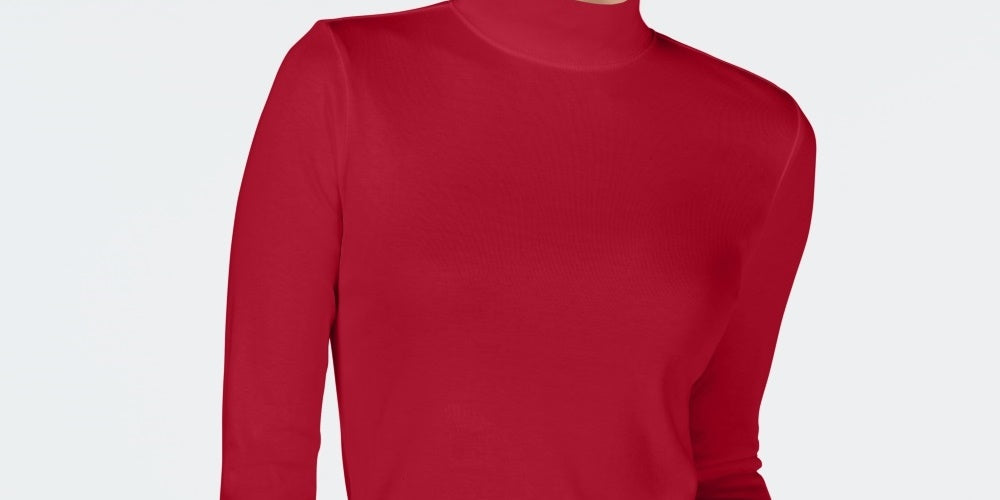 Camiseta feminina Charter Club de algodão com gola alta, tamanho médio, vermelha, tamanho X-S