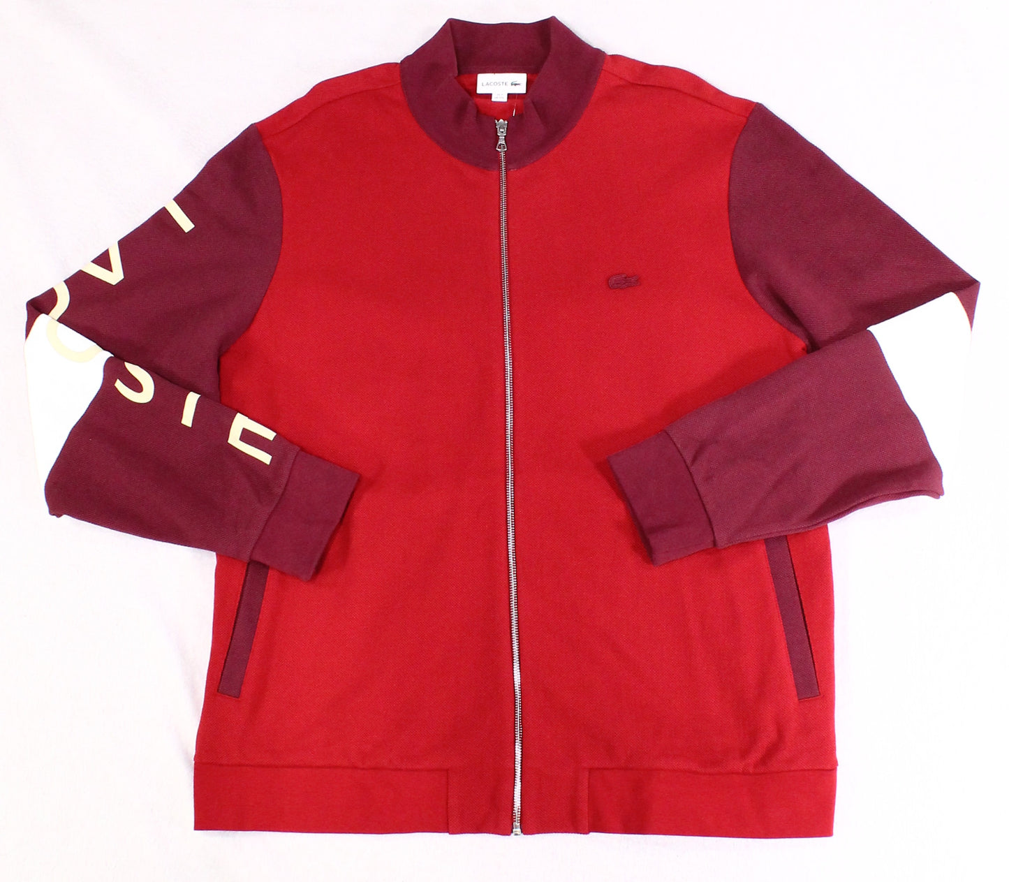 Suéter Lacoste Masculino Texturizado em Malha Colorblock com Zíper Completo Vermelho Tamanho 6