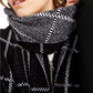 Cachecol xadrez feminino Eileen Fisher de algodão orgânico, preto, tamanho regular