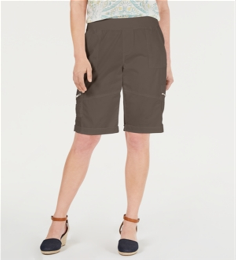 Bermuda feminina estilo &amp; co com cintura confortável, marrom, tamanho pequeno G