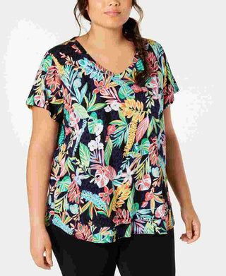 Camiseta Calvin Klein Performance Feminina Plus Size Cotton Island Estampada Cheetah Azul Marinho Vários Tamanhos 1X
