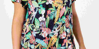 Camiseta Calvin Klein Performance Feminina Plus Size Cotton Island Estampada Cheetah Azul Marinho Vários Tamanhos 1X