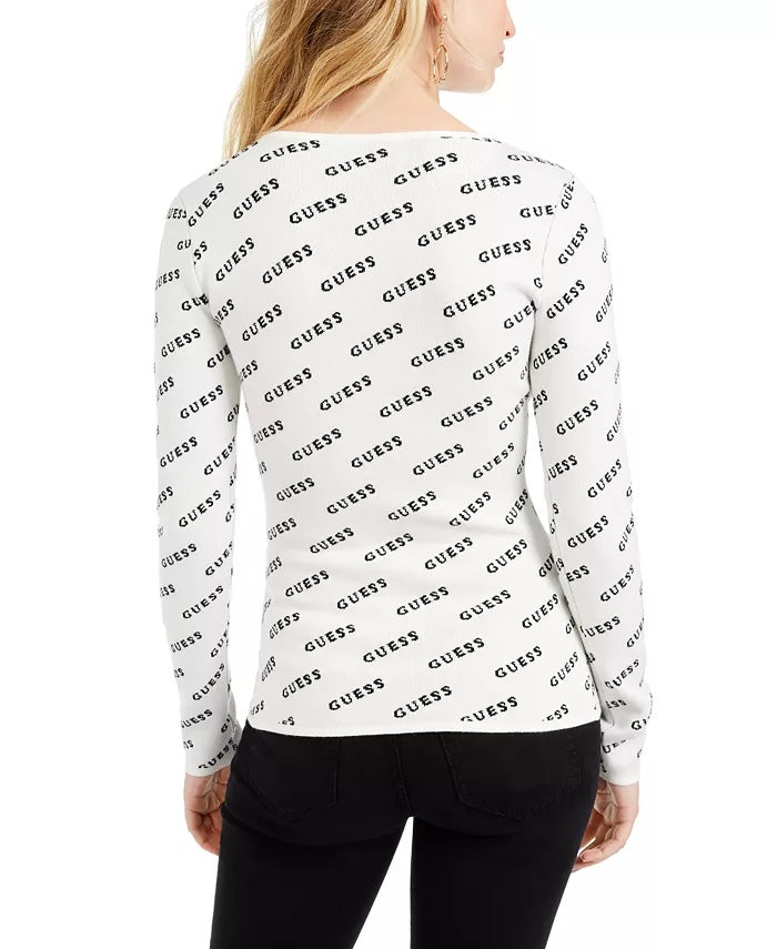 Suéter Guess Feminino com Decote em V e Logotipo Marrom Tamanho XS