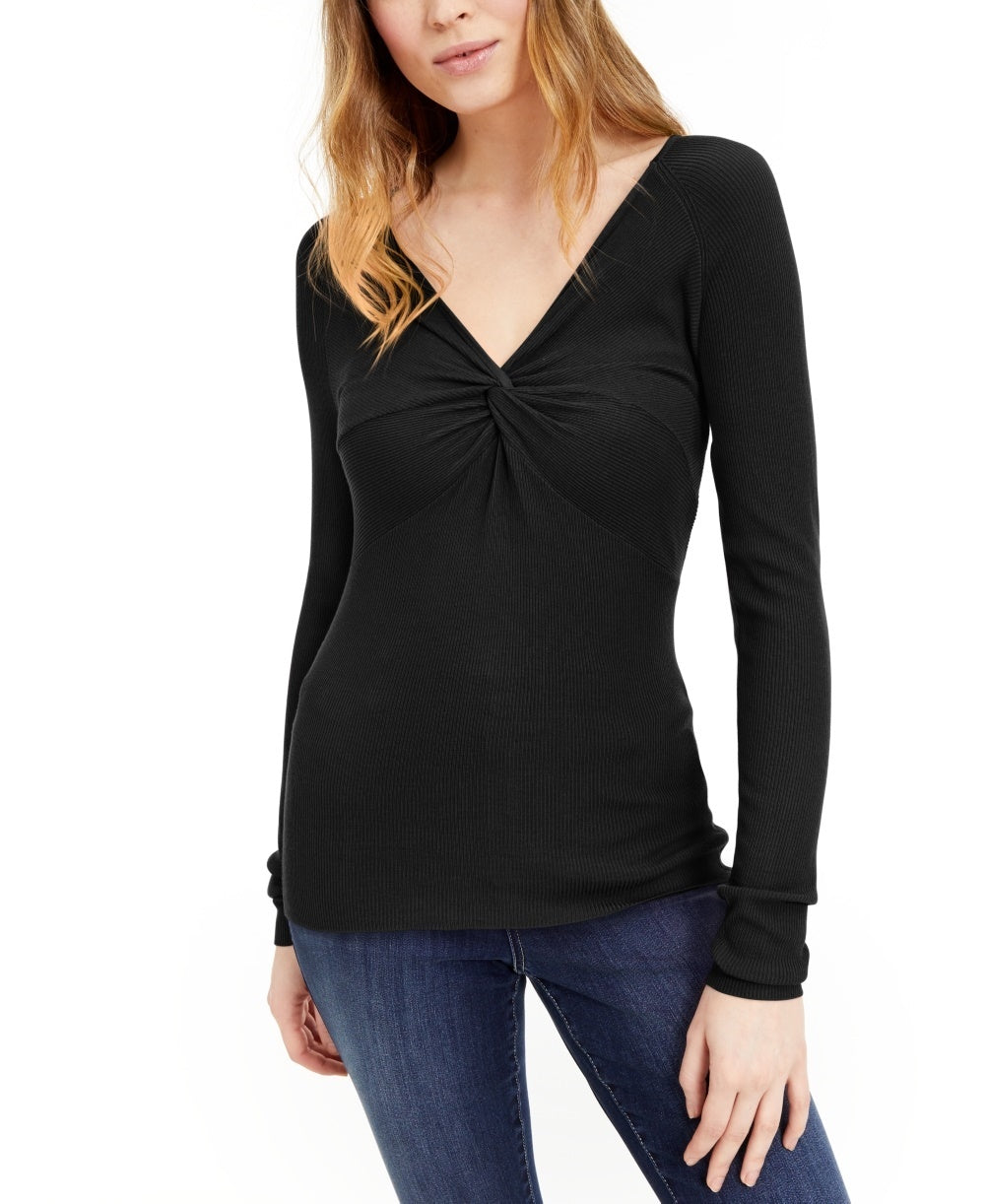 Suéter feminino com frente torcida da INC International Concepts, preto, tamanho pequeno