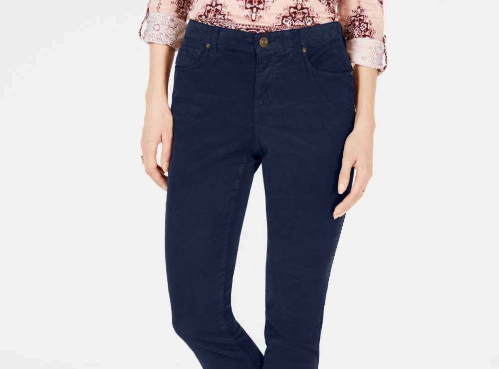 Calça de veludo cotelê com controle de barriga feminino Style &amp; Co, azul-marinho, tamanho 6P