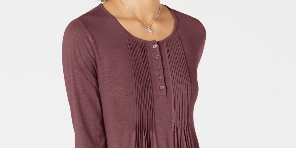 Blusa feminina de manga comprida com pregas estilo &amp; co, roxa, tamanho pequeno