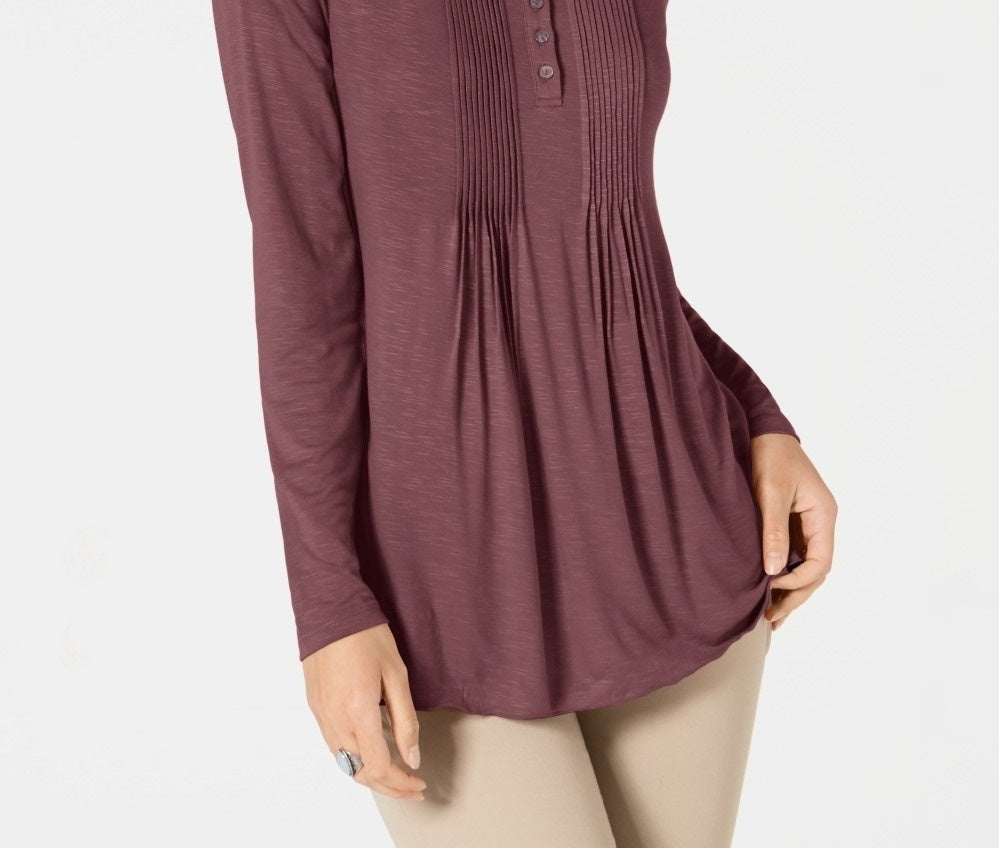 Blusa feminina de manga comprida com pregas estilo &amp; co, roxa, tamanho pequeno