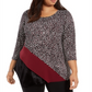 Blusa feminina Alfani estampada e assimétrica de veludo, preta/multicolorida, tamanho 0X