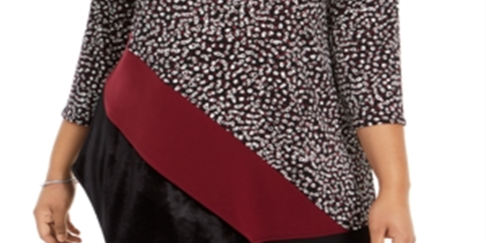 Blusa feminina Alfani estampada e assimétrica de veludo, preta/multicolorida, tamanho 0X