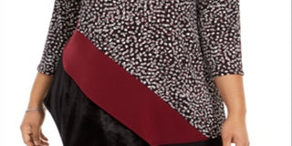 Blusa feminina Alfani estampada e assimétrica de veludo, preta/multicolorida, tamanho 0X