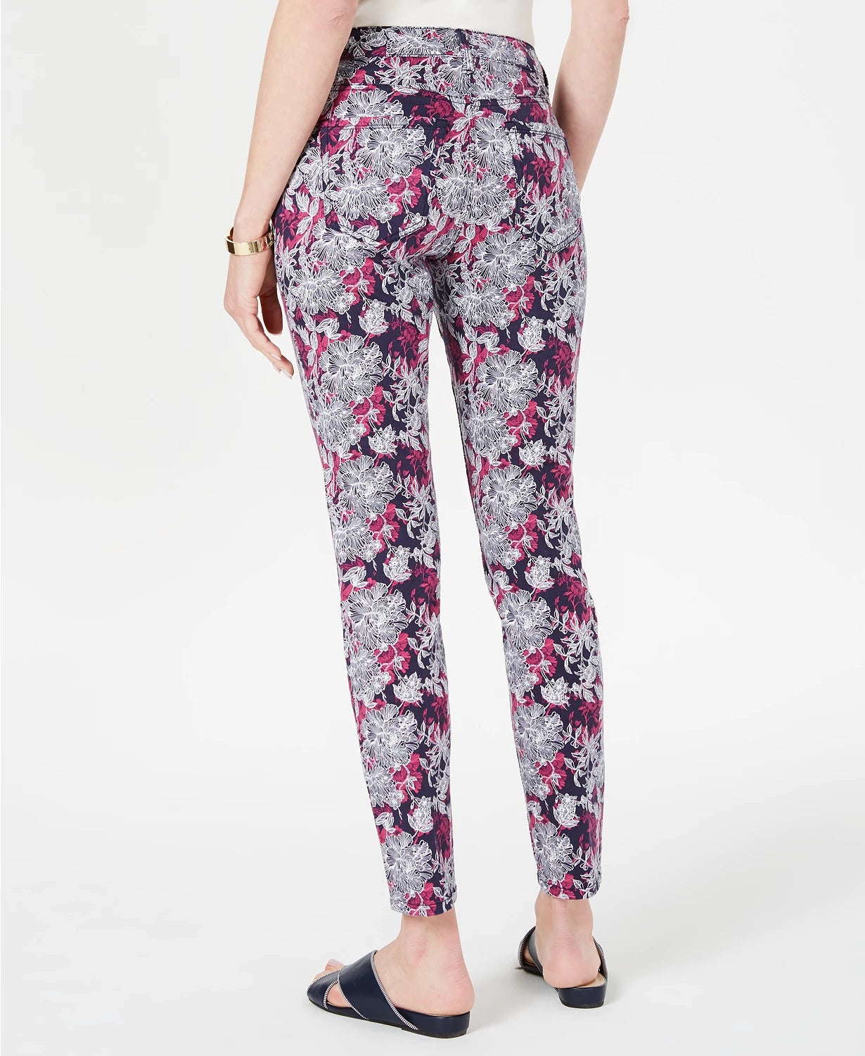 Calça jeans feminina Charter Club Petite com estampa e controle de barriga, azul, tamanho 2 P