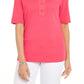 Karen Scott Blusa feminina de algodão com cadarço e mangas curtas, laranja, tamanho XS