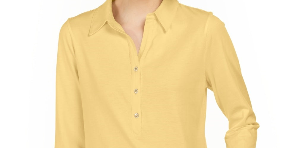 Camisa Polo Feminina Charter Club Supima Cotton Manga 3/4 Amarela Tamanho P