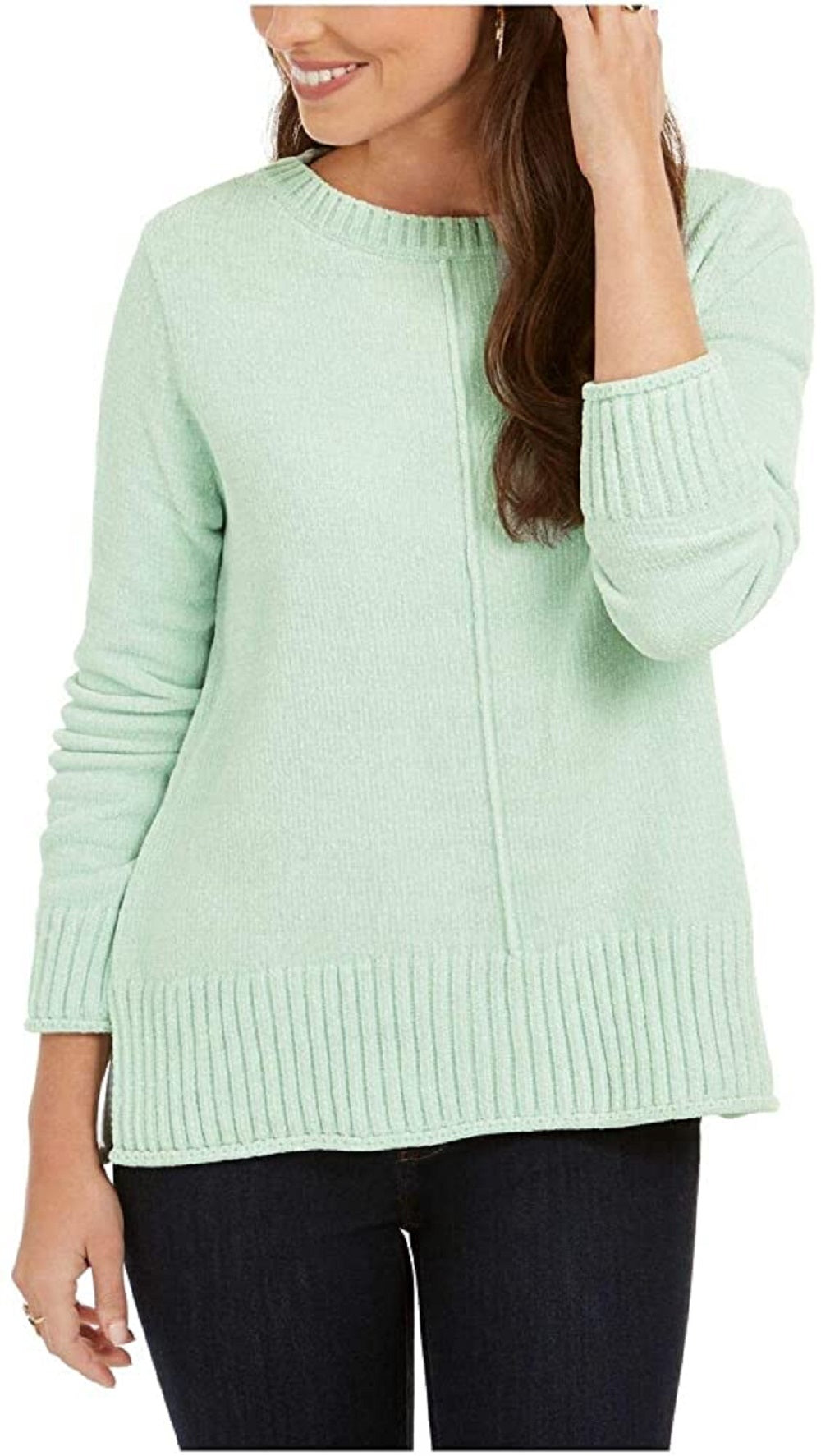 Blusa feminina texturizada mesclada manga comprida gola redonda verde tamanho extragrande