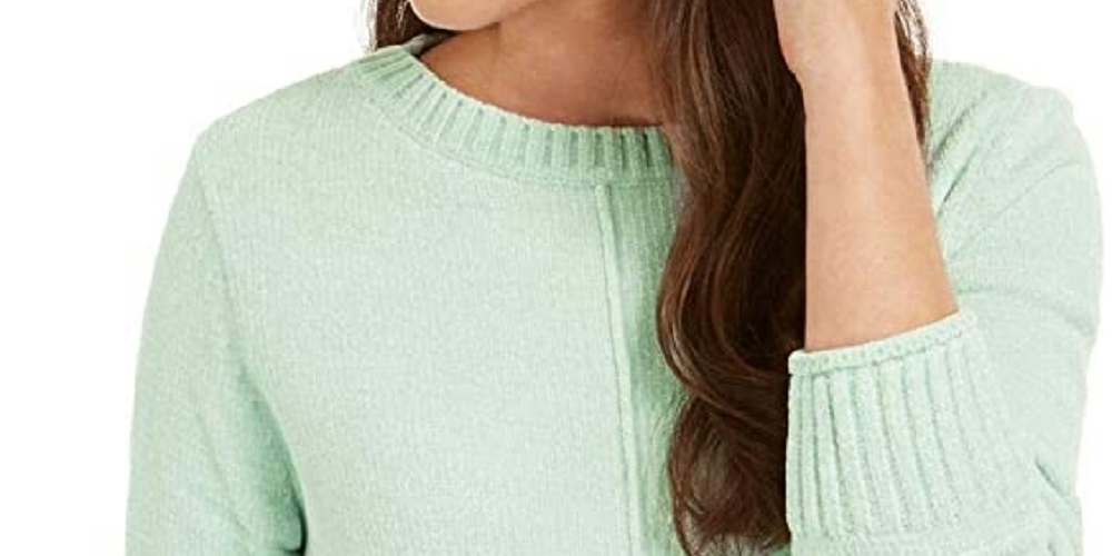 Blusa feminina texturizada mesclada manga comprida gola redonda verde tamanho extragrande