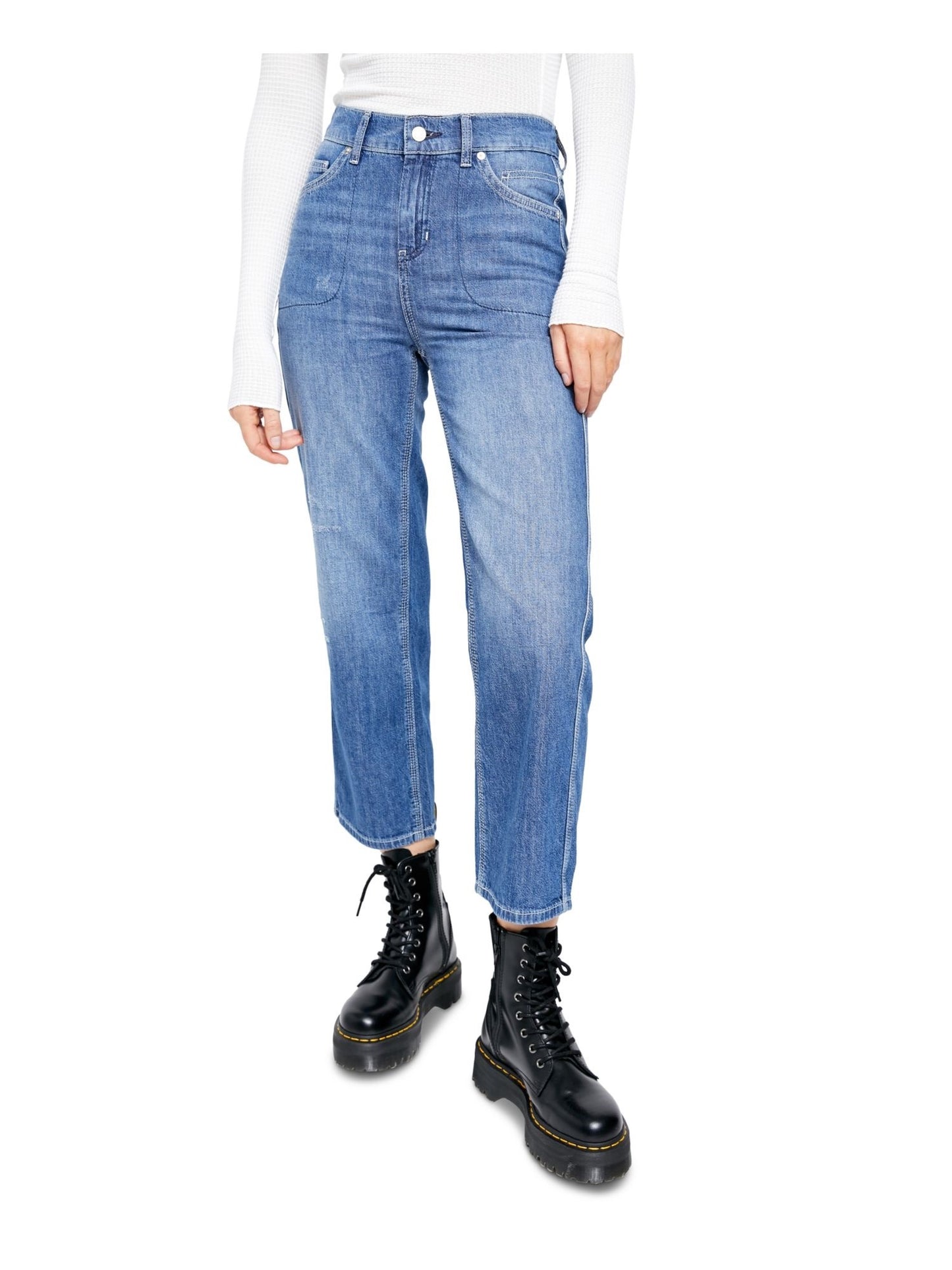 Calça Jeans Feminina Azul Desfiada Free People Tamanho X-S