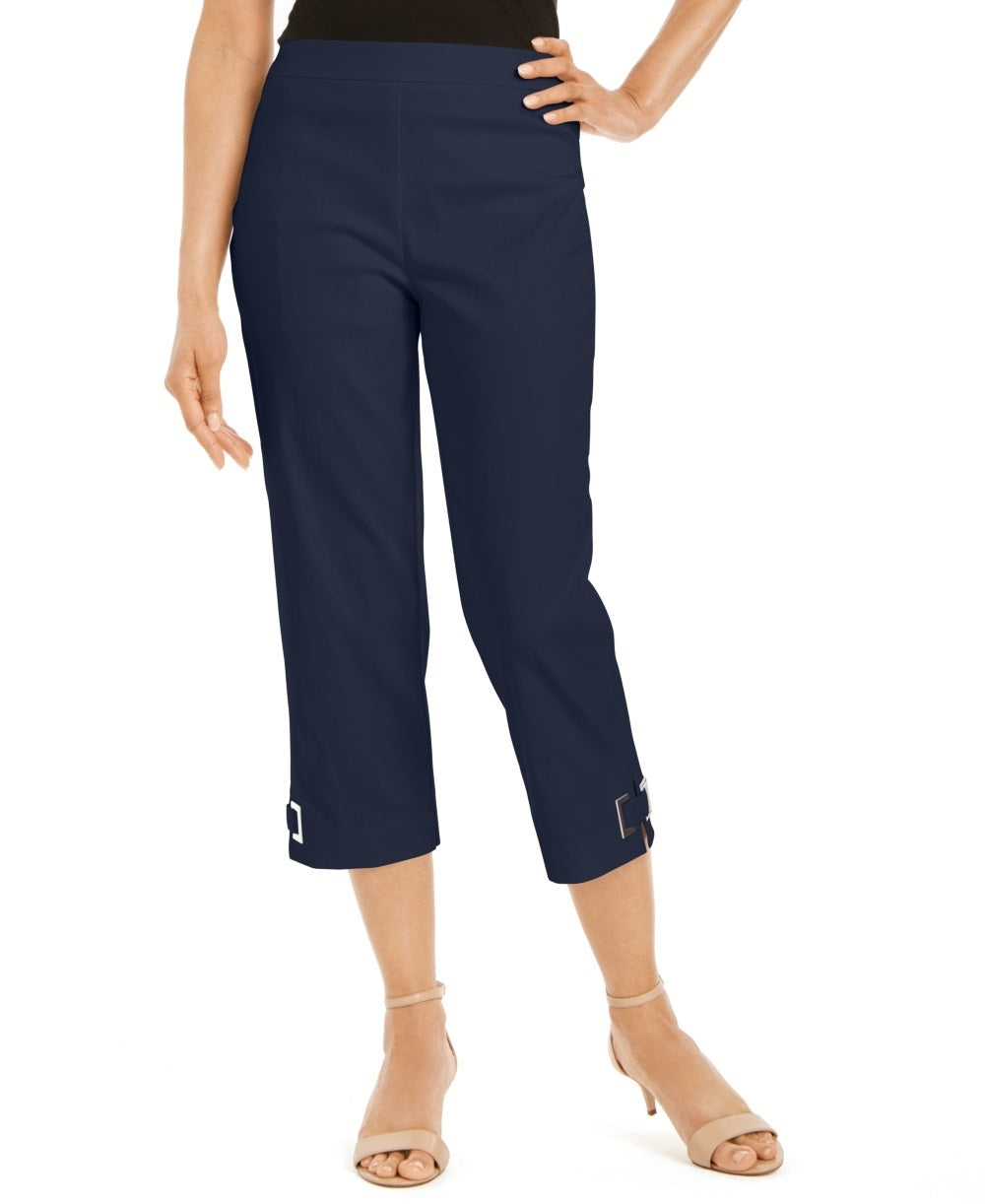 Calça Capri Feminina JM Collection com Acabamento em Ilhós Azul Tamanho P