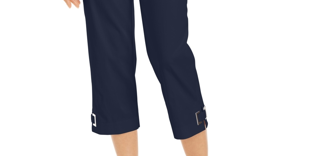 Calça Capri Feminina JM Collection com Acabamento em Ilhós Azul Tamanho P
