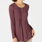 Blusa feminina de manga comprida com pregas estilo &amp; co, roxa, tamanho extrapequeno