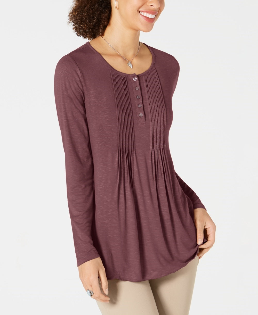 Blusa feminina de manga comprida com pregas estilo &amp; co, roxa, tamanho extrapequeno