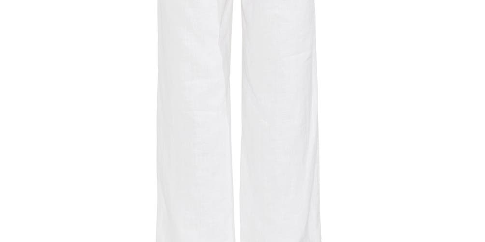 Calça feminina Vince Camuto de linho com cordão e pernas largas, ultra branca, tamanho GG