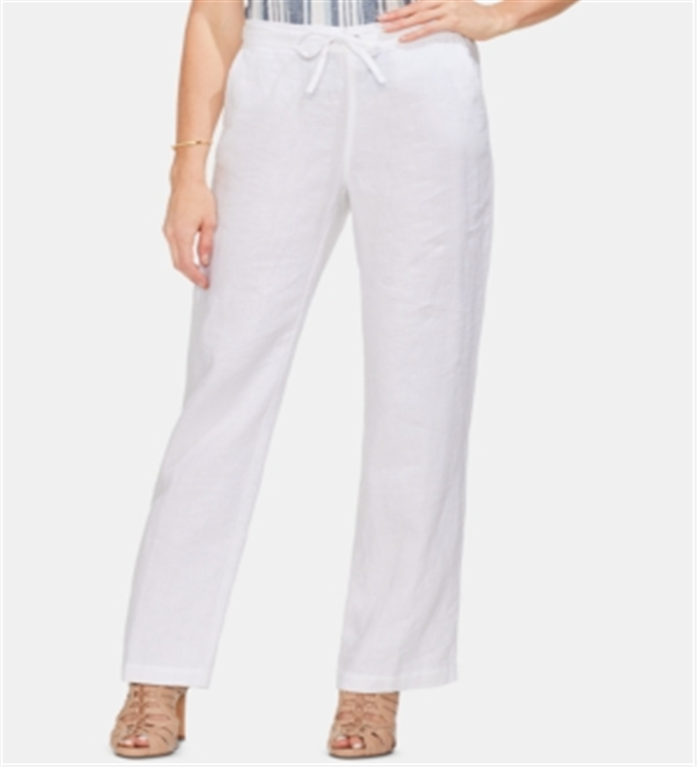 Calça feminina Vince Camuto de linho com cordão e pernas largas, ultra branca, tamanho GG